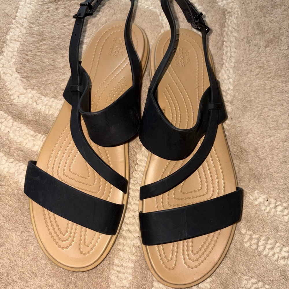 CROCS Black and Tan Slingback Sandals